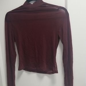 Burgundy Red See Through Sheer Long Sleeve